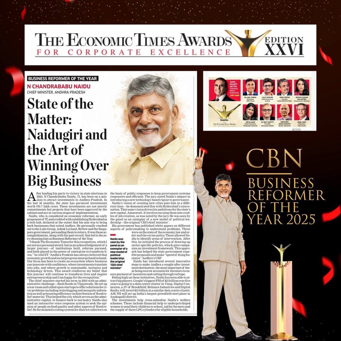 The Economic Times Awards for Corporate Excellence: N Chandrababu Naidu named Business Reformer of the Year 2025